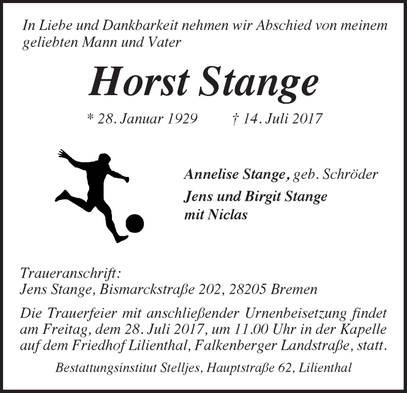 Traueranzeige von Horst Stange von WESER-KURIER