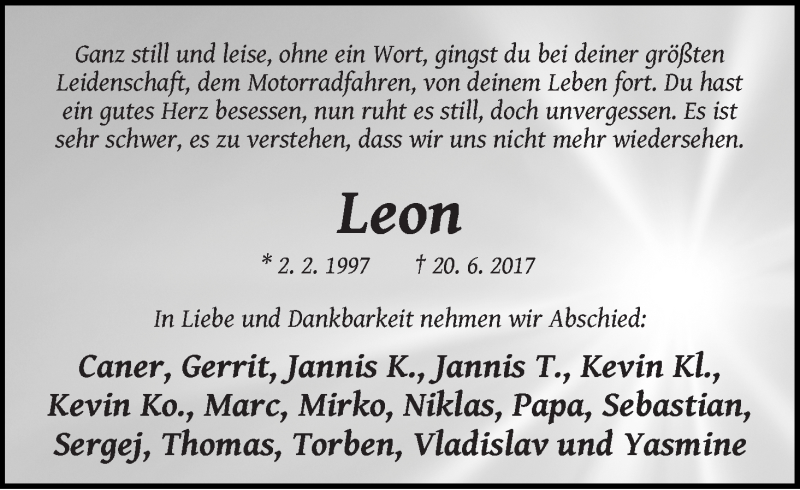 Traueranzeige von Leon  von WESER-KURIER