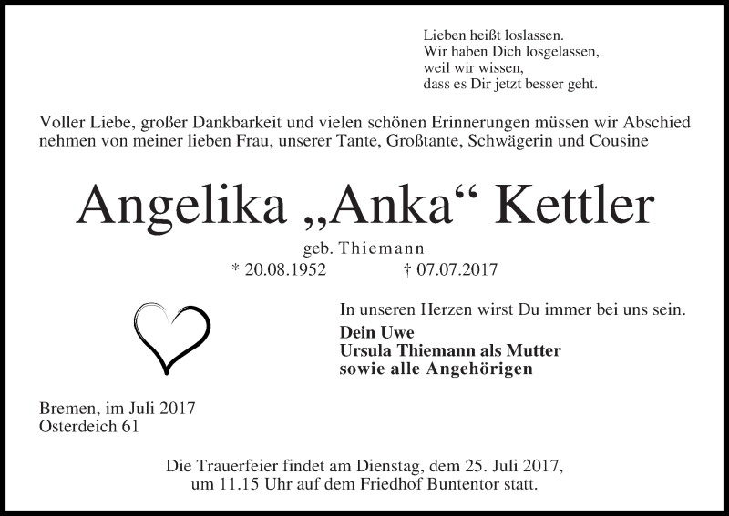 Traueranzeige von Angelika 