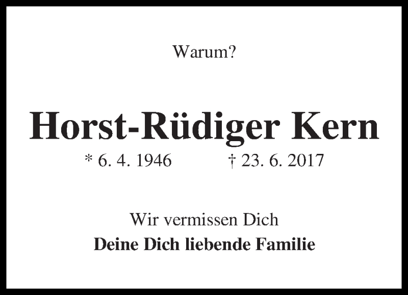 Traueranzeige von Horst-Rüdiger Kern von WESER-KURIER