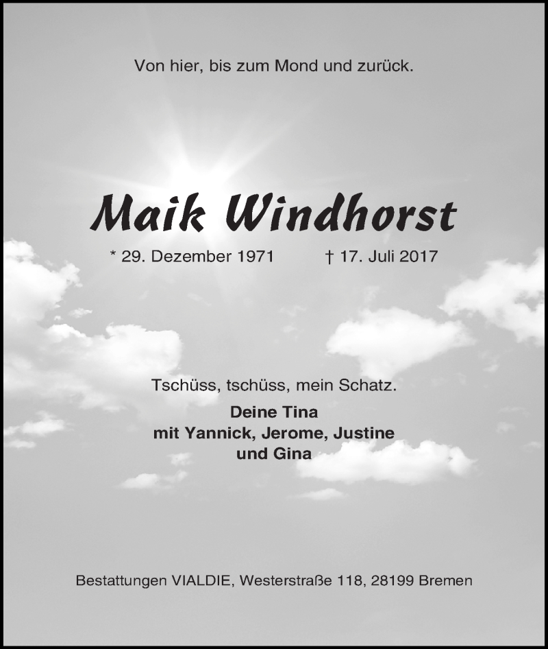 Traueranzeige von Maik Windhorst von WESER-KURIER