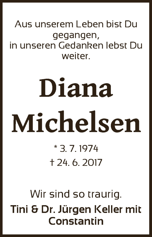 Traueranzeige von Diana Michelsen von WESER-KURIER