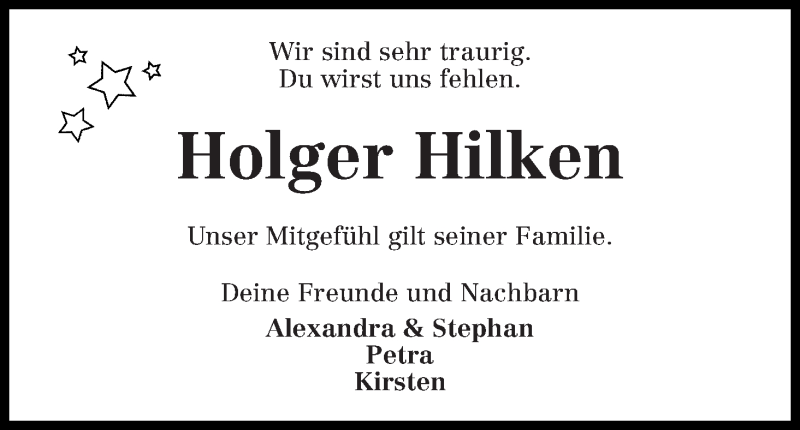 Traueranzeige von Holger Hilken von Wuemme Zeitung