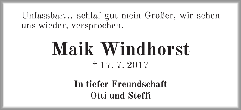 Traueranzeige von Maik Windhorst von WESER-KURIER