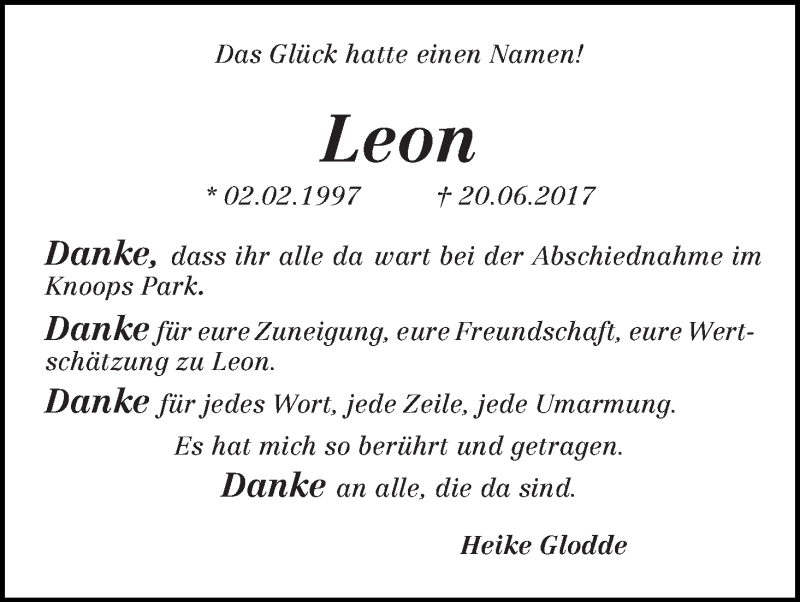 Traueranzeige von Leon  von Die Norddeutsche