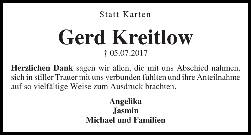 Traueranzeige von Gerd Kreitlow von WESER-KURIER
