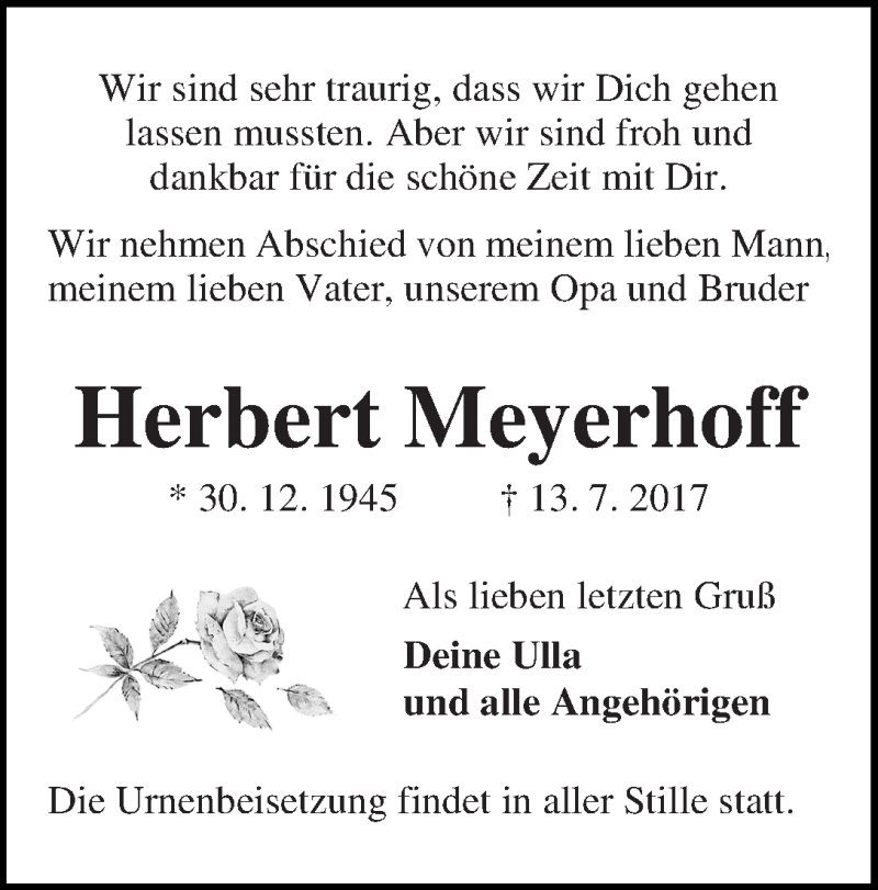 Traueranzeige von Herbert Meyerhoff von WESER-KURIER
