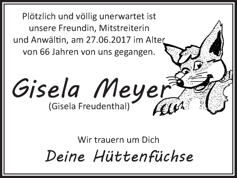 Traueranzeige von Gisela Meyer von WESER-KURIER