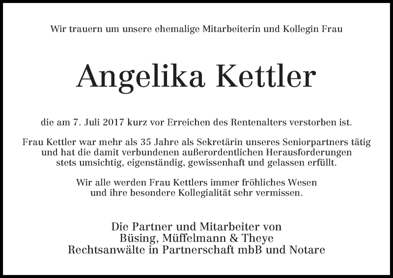 Traueranzeige von Angelika Kettler von WESER-KURIER