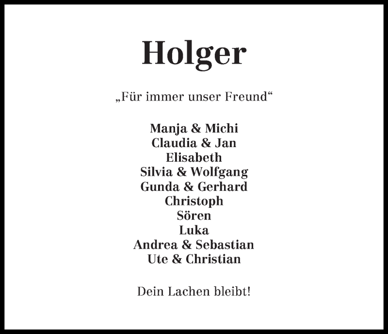 Traueranzeige von Holger Hilken von Wuemme Zeitung