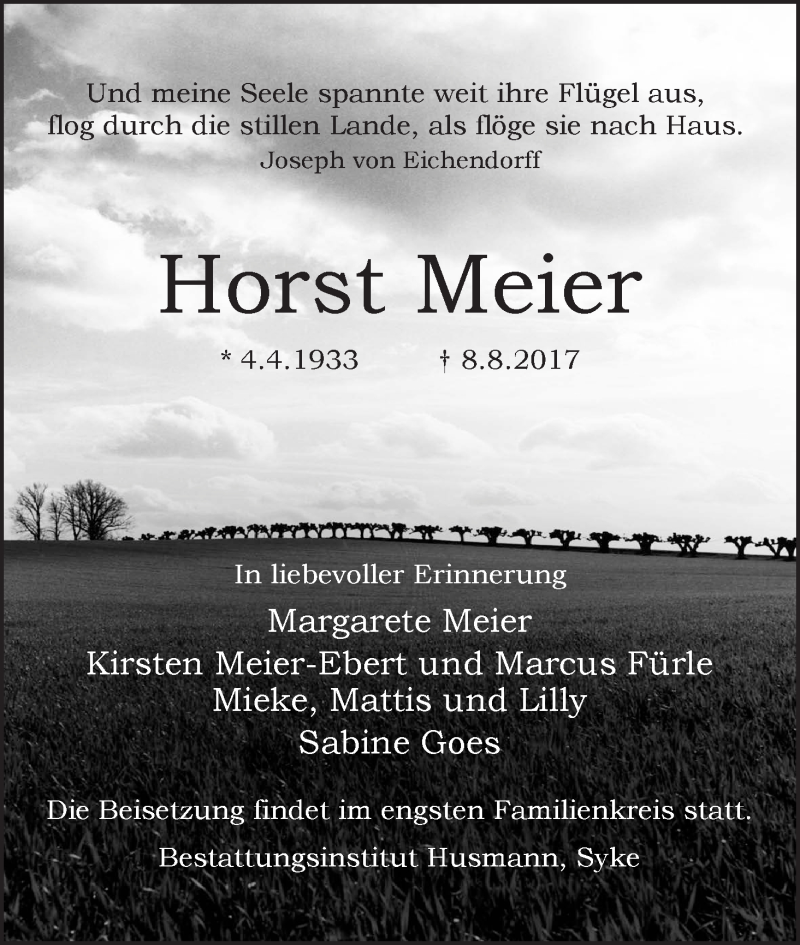 Traueranzeige von Horst Meier von WESER-KURIER