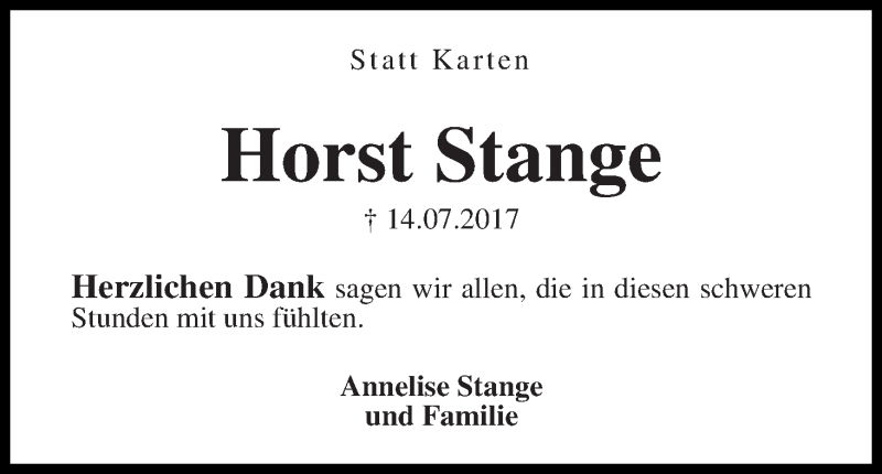 Traueranzeige von Horst Stange von WESER-KURIER