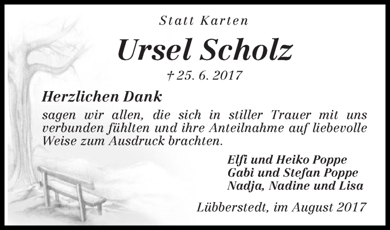 Traueranzeige von Ursel Scholz von Osterholzer Kreisblatt