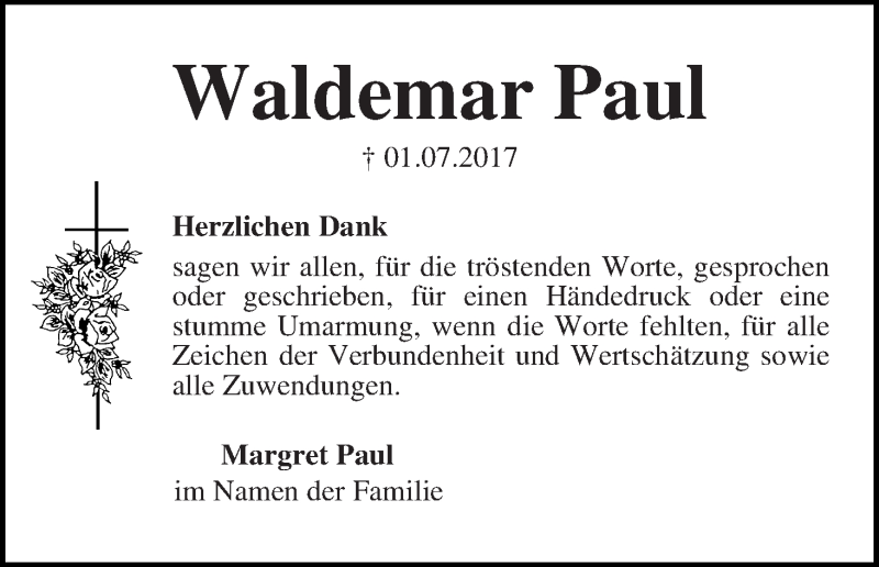 Traueranzeige von Waldemar Paul von Die Norddeutsche
