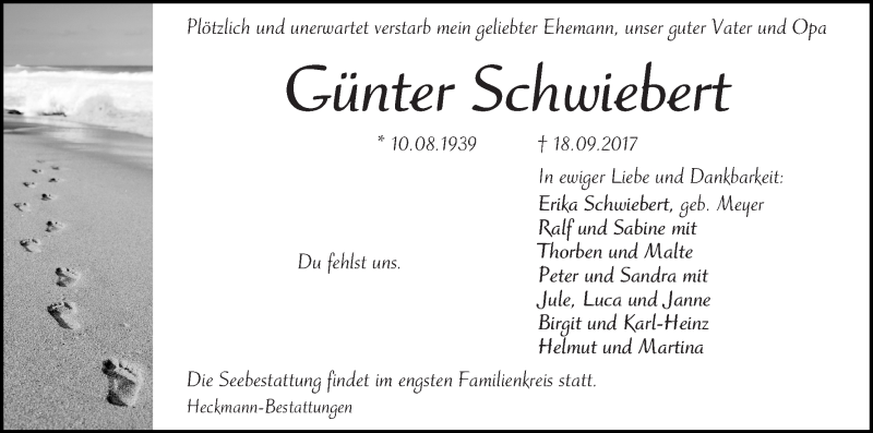 Traueranzeige von Günter Schwiebert von WESER-KURIER