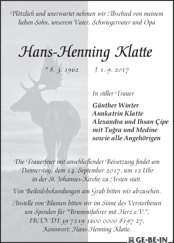 Traueranzeige von Hans-Henning Klatte von WESER-KURIER