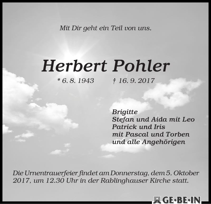 Traueranzeige von Herbert Pohler von WESER-KURIER