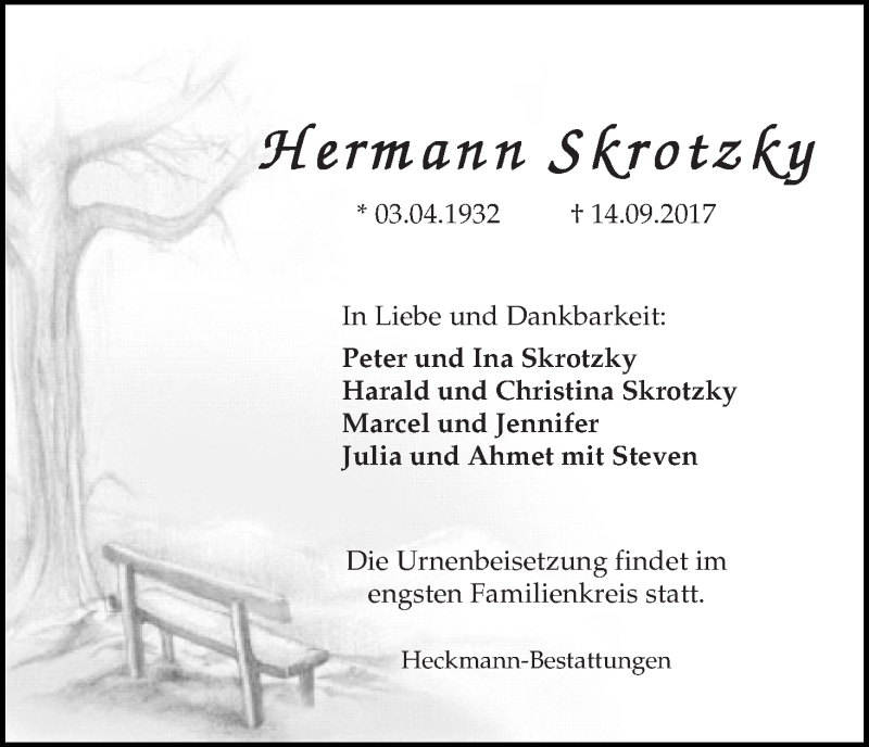 Traueranzeige von Hermann Skrotzky von Die Norddeutsche