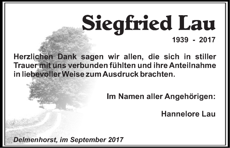Traueranzeige von Siegfried Lau von WESER-KURIER