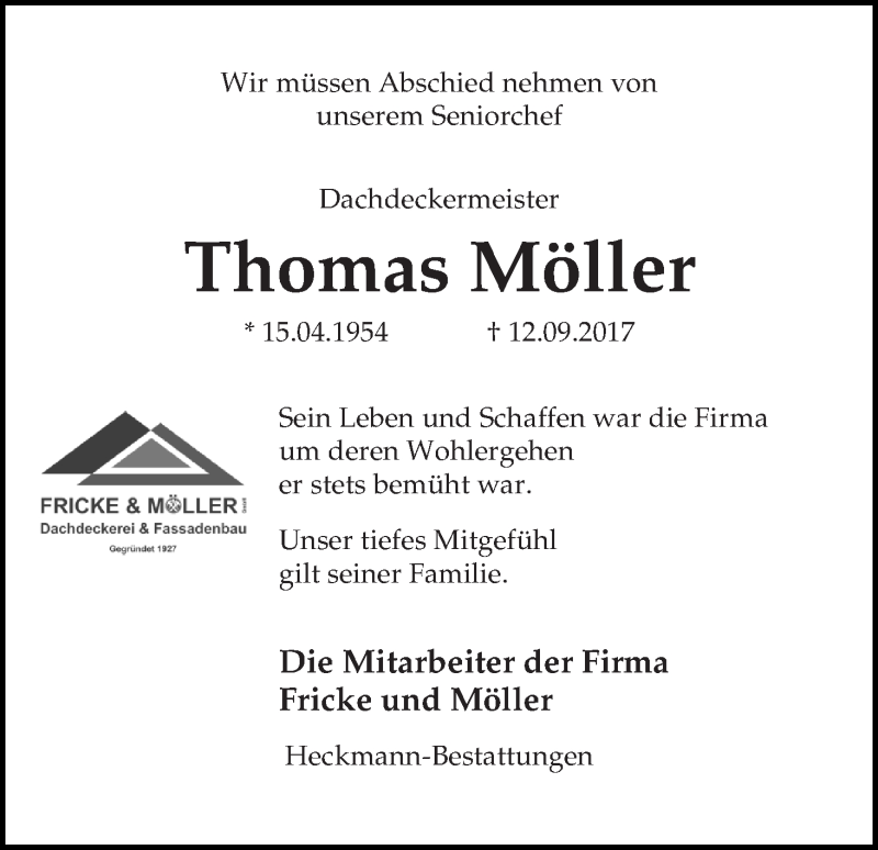 Traueranzeige von Thomas Möller von Die Norddeutsche