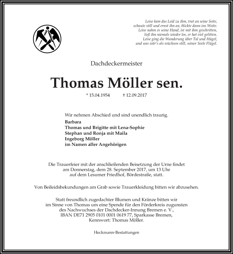 Traueranzeige von Thomas Möller von WESER-KURIER