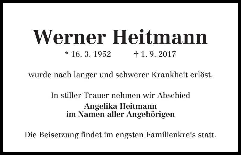 Traueranzeige von Werner Heitmann von WESER-KURIER