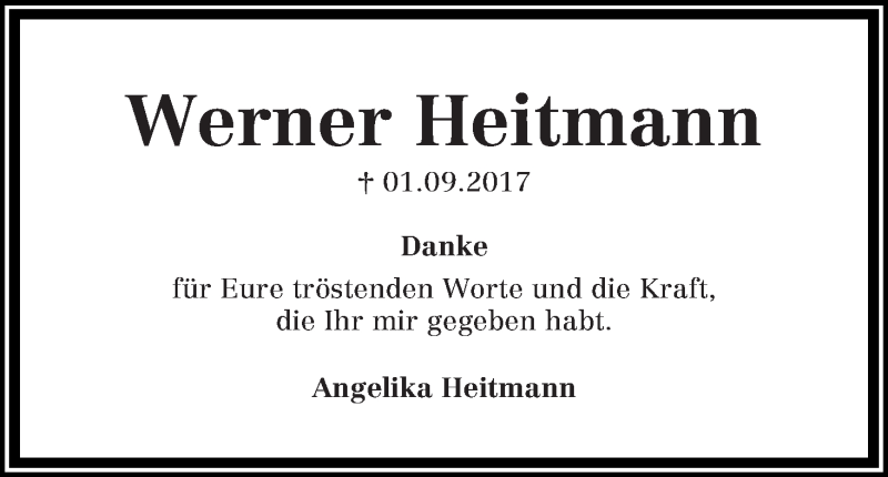 Traueranzeige von Werner Heitmann von WESER-KURIER