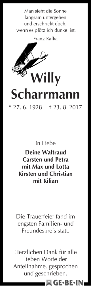 Traueranzeige von Willy Scharrmann von WESER-KURIER