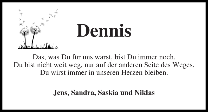 Traueranzeige von Dennis Weßels von WESER-KURIER