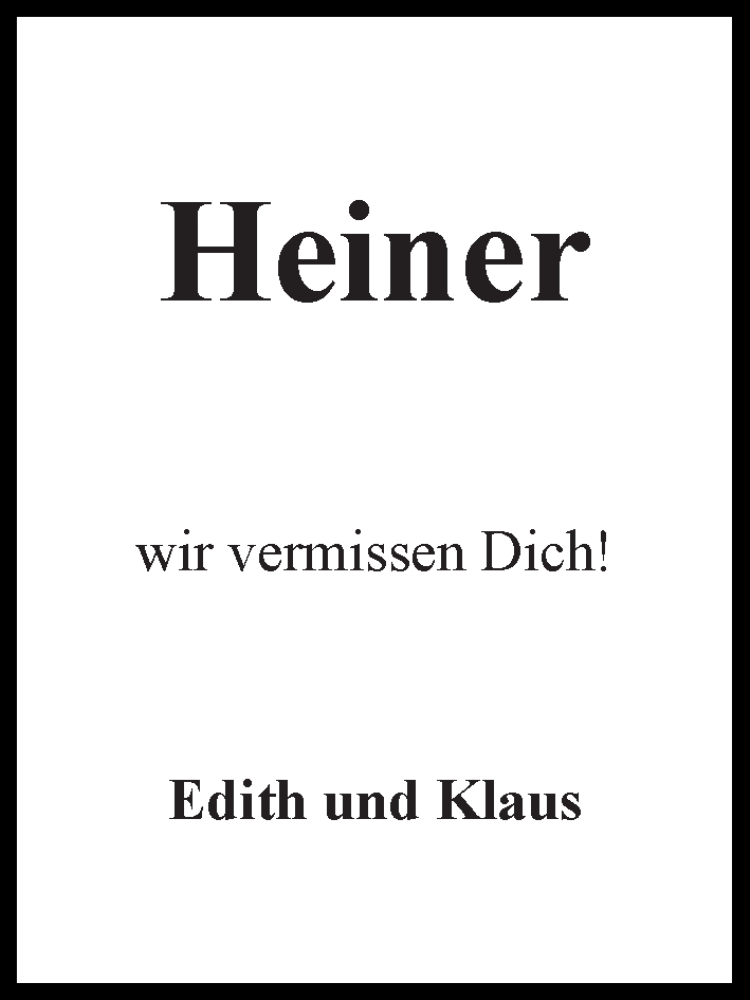 Traueranzeige von Heiner Pechstein von WESER-KURIER