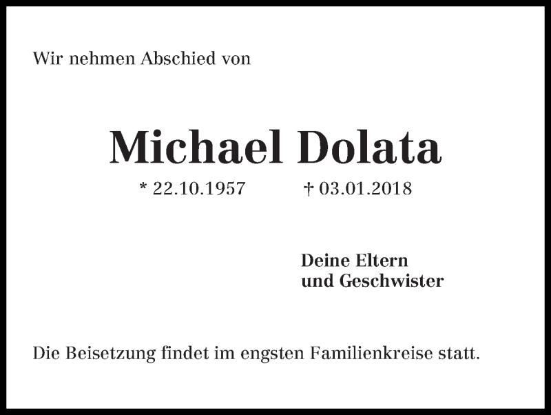 Traueranzeige von Michael Dolata von Die Norddeutsche