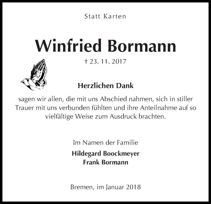 Traueranzeige von Winfried Bormann von WESER-KURIER