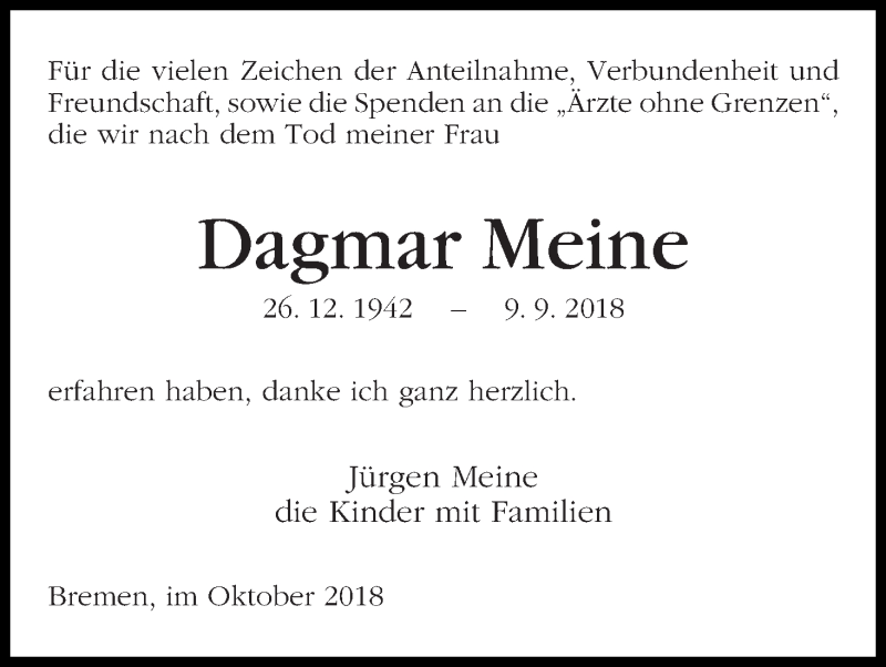 Traueranzeige von Dagmar Meine von WESER-KURIER