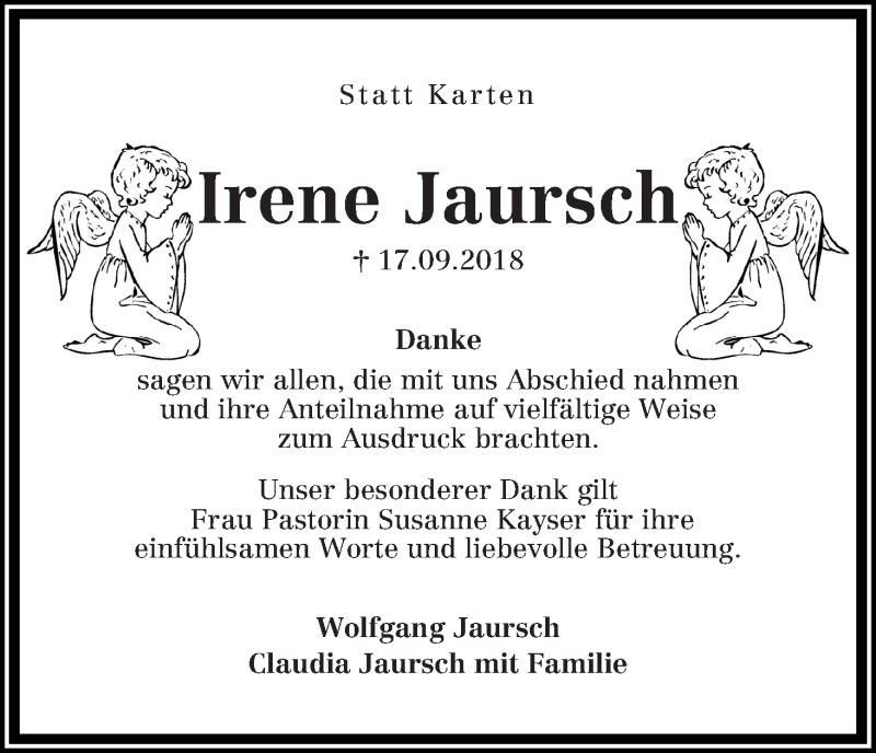 Traueranzeige von Irene Jaursch von WESER-KURIER