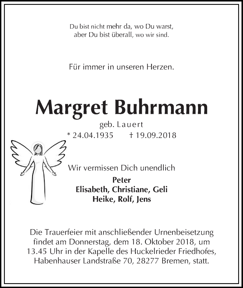 Traueranzeige von Margret Buhrmann von WESER-KURIER