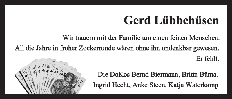 Traueranzeige von Gerd Lübbehüsen von WESER-KURIER