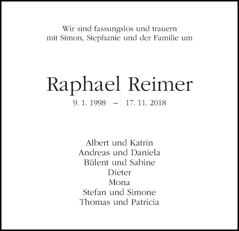Traueranzeige von Raphael Reimer von WESER-KURIER