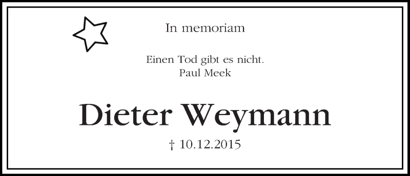 Traueranzeige von Dieter Weymann von WESER-KURIER