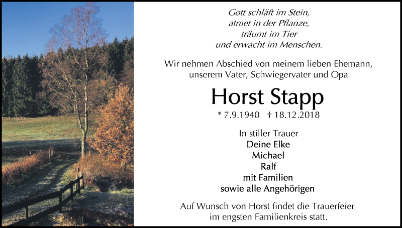 Traueranzeige von Horst Stapp von WESER-KURIER