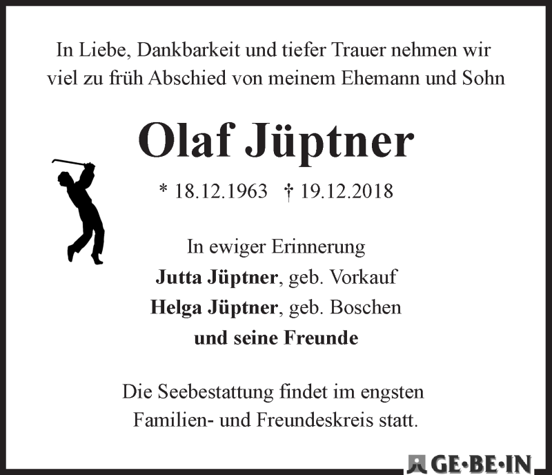 Traueranzeige von Olaf Jüptner von WESER-KURIER