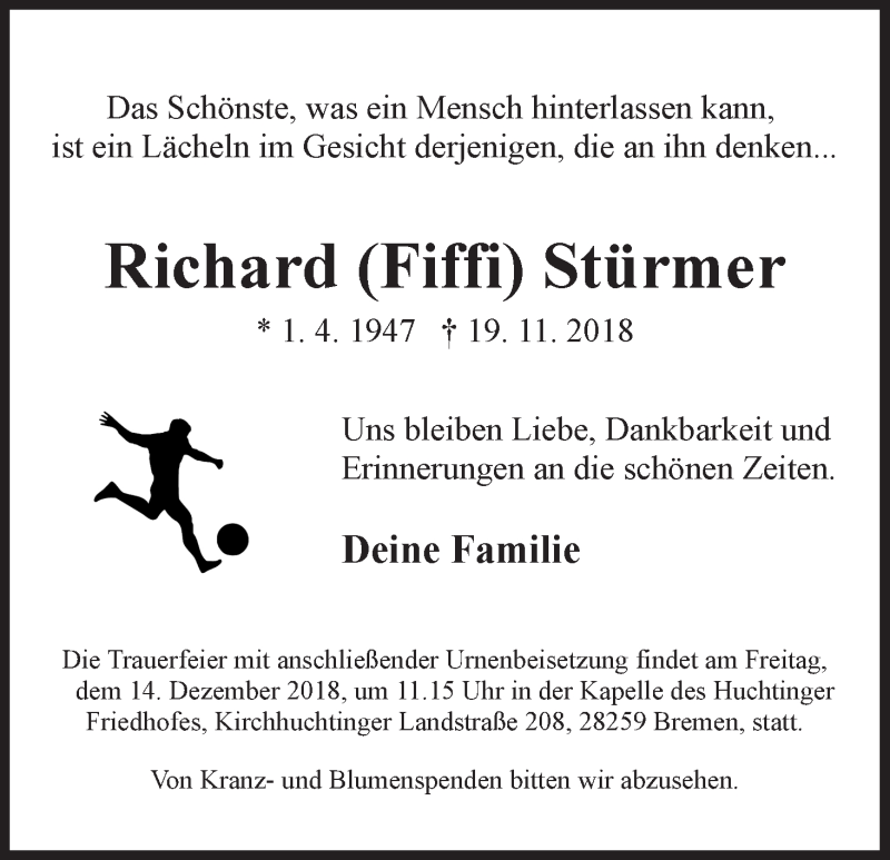Traueranzeige von Richard Stürmer von WESER-KURIER
