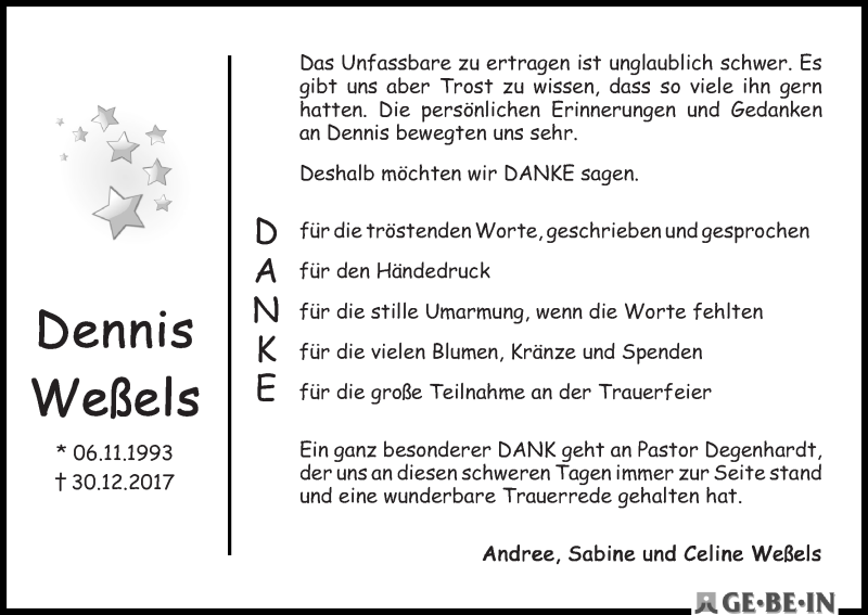 Traueranzeige von Dennis Weßels von WESER-KURIER