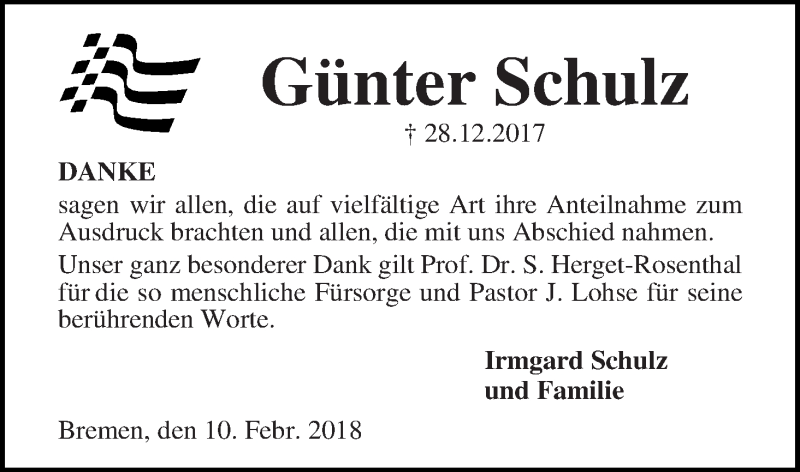 Traueranzeige von Günter Schulz von WESER-KURIER