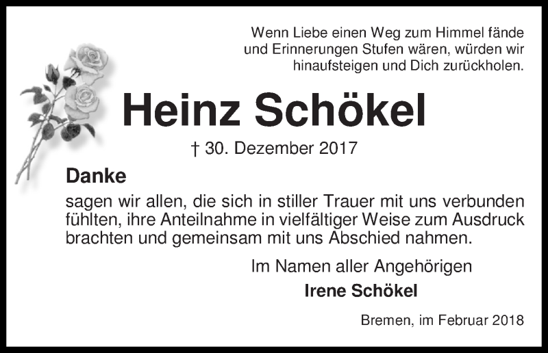 Traueranzeige von Heinz Schökel von WESER-KURIER