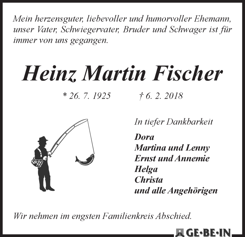 Traueranzeige von Heinz Martin Fischer von WESER-KURIER