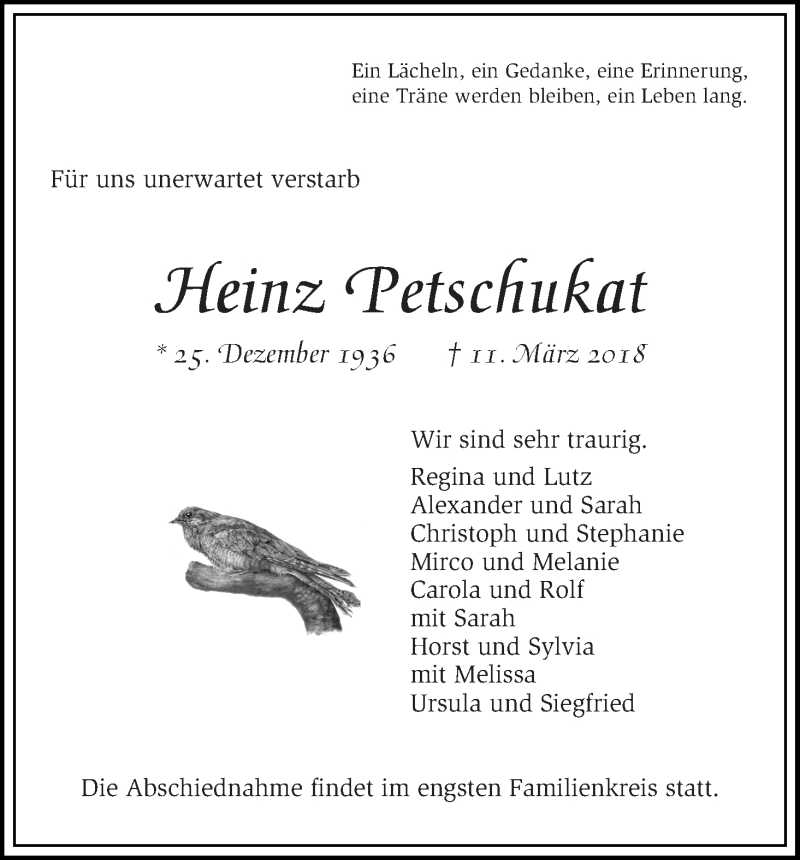 Traueranzeige von Heinz Petschukat von WESER-KURIER