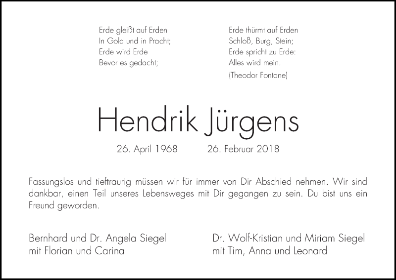 Traueranzeige von Hendrik Jürgens von WESER-KURIER