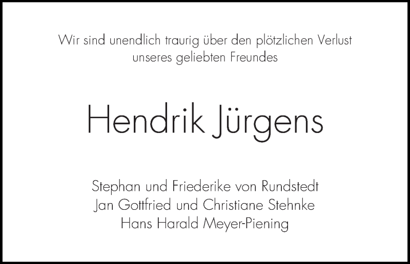 Traueranzeige von Hendrik Jürgens von WESER-KURIER