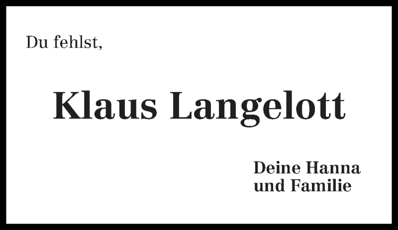 Traueranzeige von Klaus Langelott von WESER-KURIER