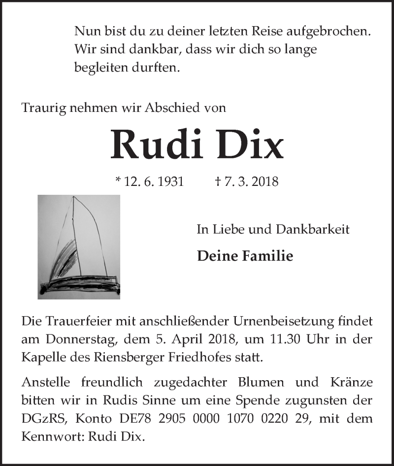 Traueranzeige von Rudolf 